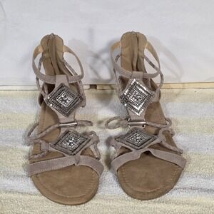 Muk Luks Women's Gladiator Sandals Bling Sparkle Shoes Size 7 Gems Strappy Zip